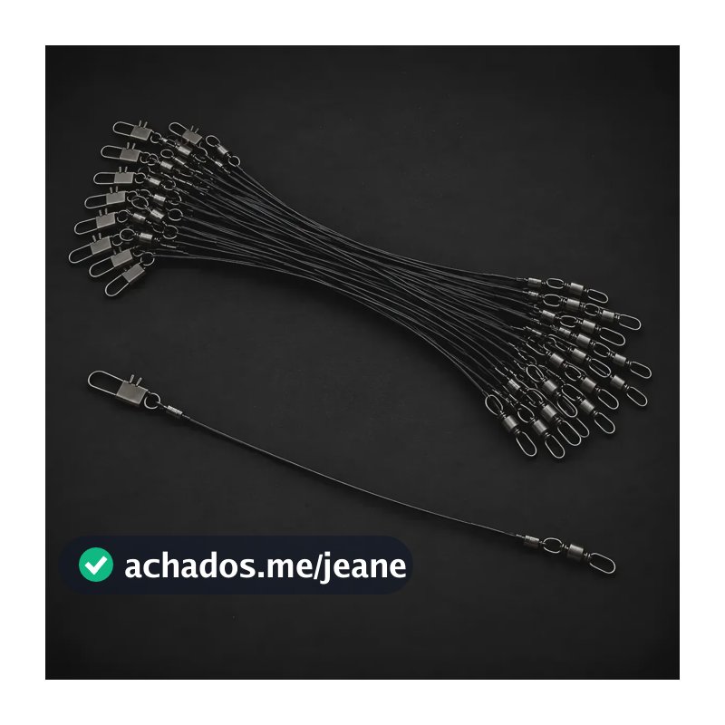 Kit 20 Chicote Pesca Cabo Aço 25 Cm Snap Girador Preto