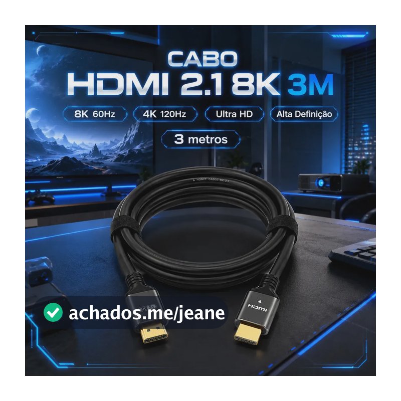 Cabo HDMI 3m Verunto 8K 60Hz Ultra HD 2.1 4K 120Hz Preto