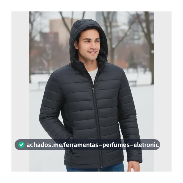 Bobojaco Masculino Impermeável Térmico Corta Vento Capuz Preto P Liso