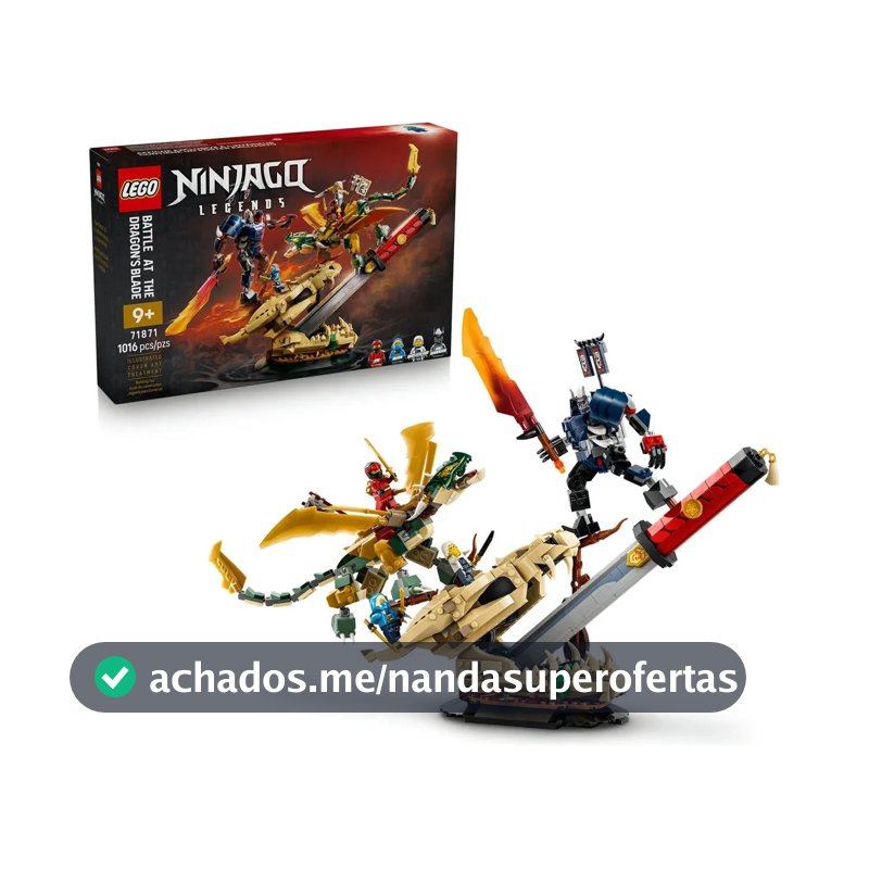LEGO NINJAGO Batalha na Lâmina do Dragão71871; Figura de ação e dragão articulado ajustáveis para criar 3 poses diferentes; presente Dia das crianças; 9+
