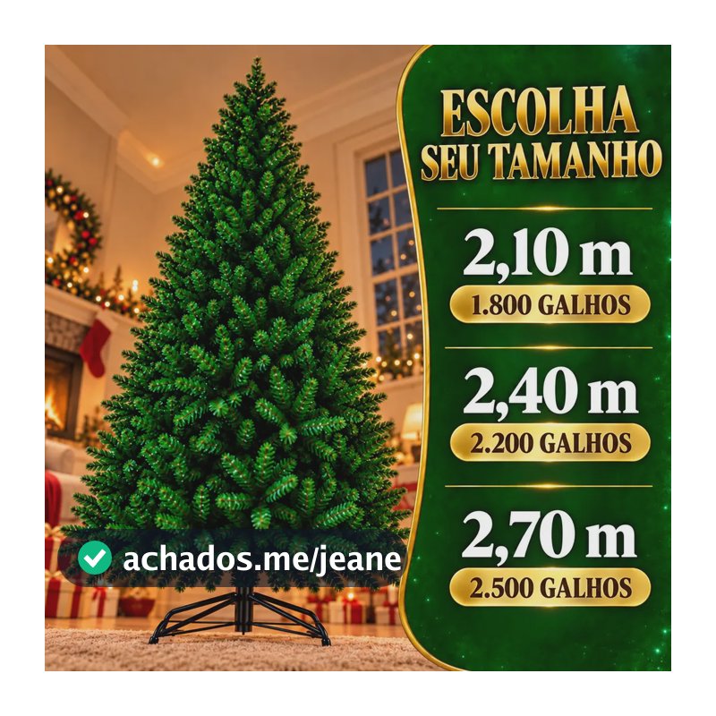 Arvore de Natal 240cm 2200 Galhos Pinheiro Tradicional 2,40m Metros Folhagem Cheia Grande Verde Vibrante Suporte de Ferro Montagem Fácil e Rápido Galho Articulavel Luxo Decorativa D Densen