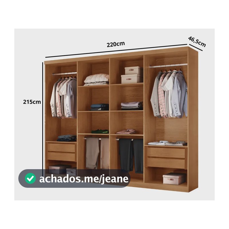 Closet Casal MDF Rufato Hera Gold Imbuia 4 Gavetas 8 Prateleiras Alumínio