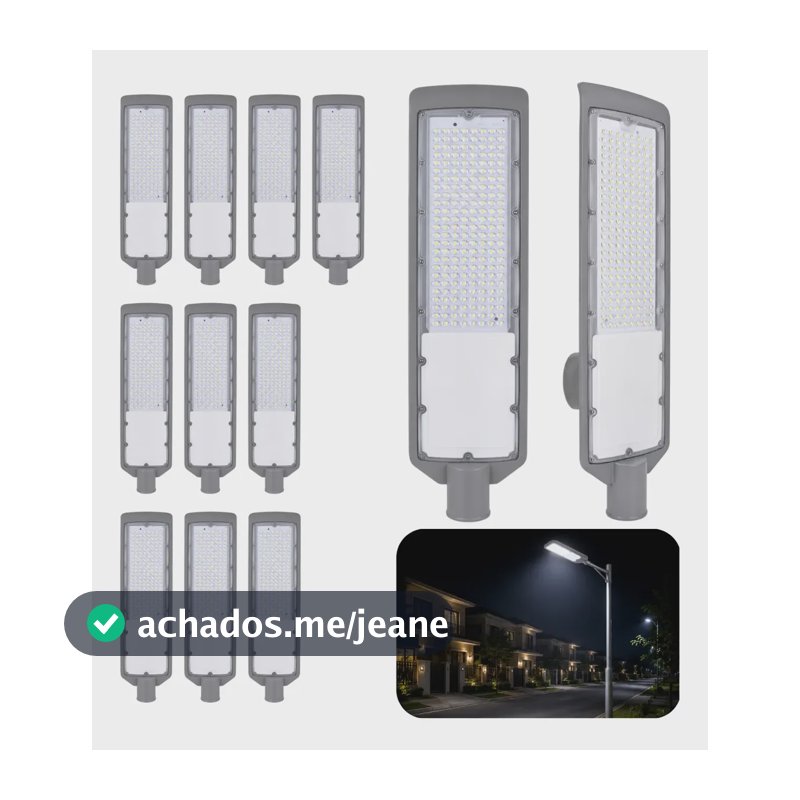 Kit 10 Luminária Publica De Poste Led Bivolt Fotocélula 300w 127/220v Cinza-escuro Branco-frio