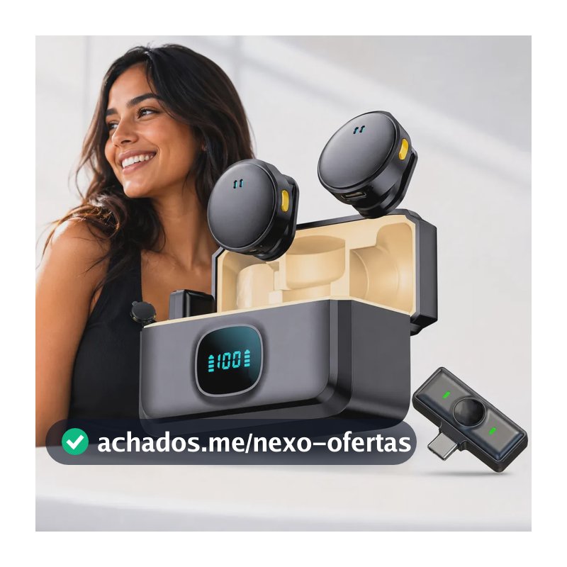 Microfone De Lapela Sem Fio Magnético Para iPhone Android Preto