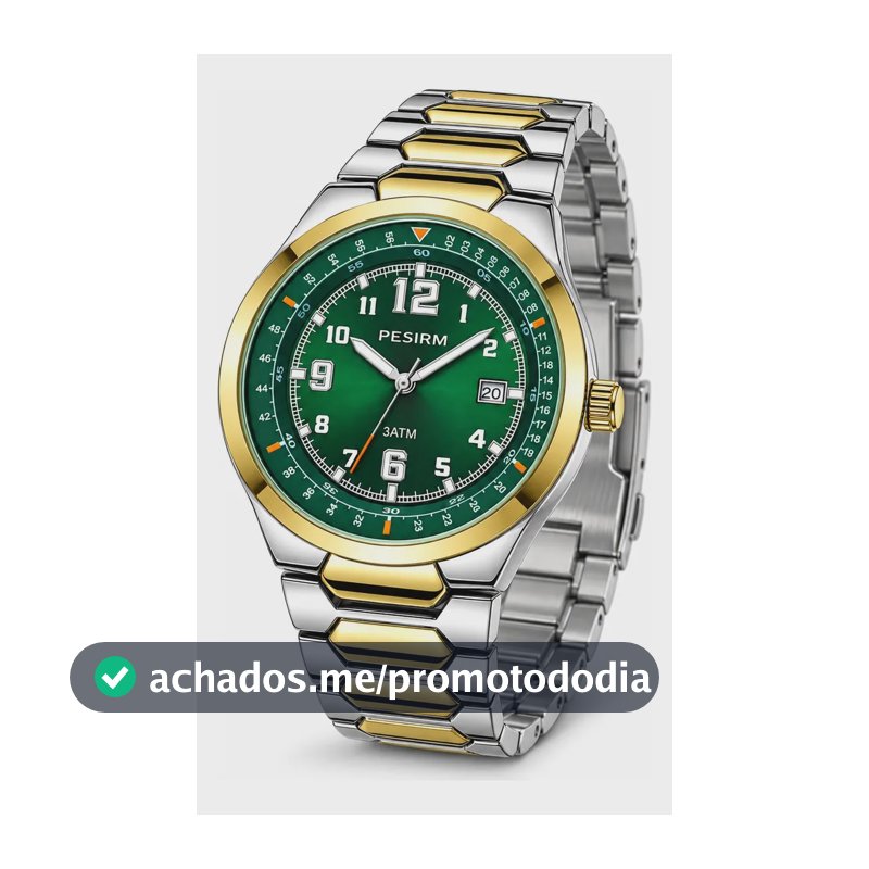 Relógio De Pulso Masculino Social Quartzo Com Calendário  Prata E Ouro Verde
