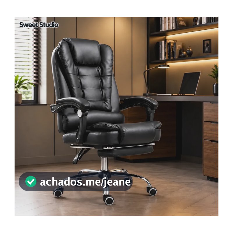 Cadeira Sweet Studio Escritório Diretor Luxo Massagem apoio de pés Preto Couro Sintético