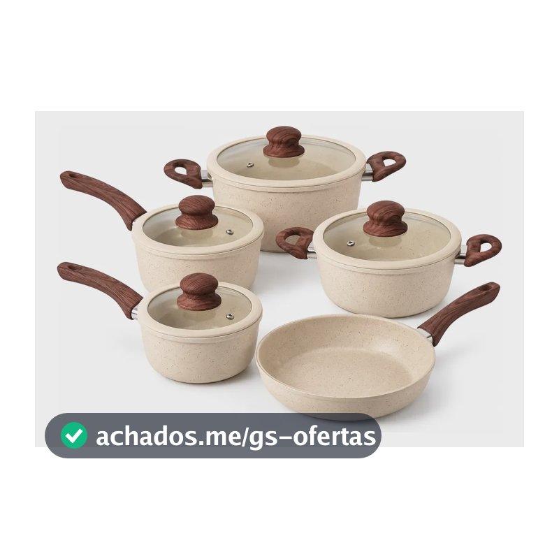 Kit 5 Panelas Cerâmica Peças Gás Elétrico Indução Messina Creme