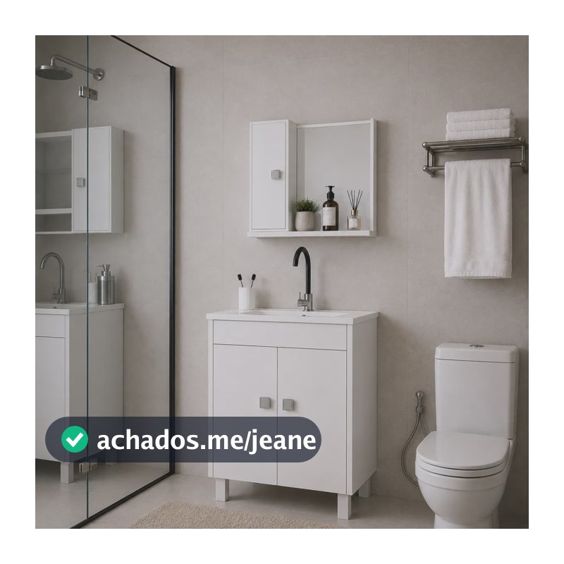 Onix Gabinete Banheiro 60cm Completo Com Cuba E Espelho Branca Um Furo Branco
