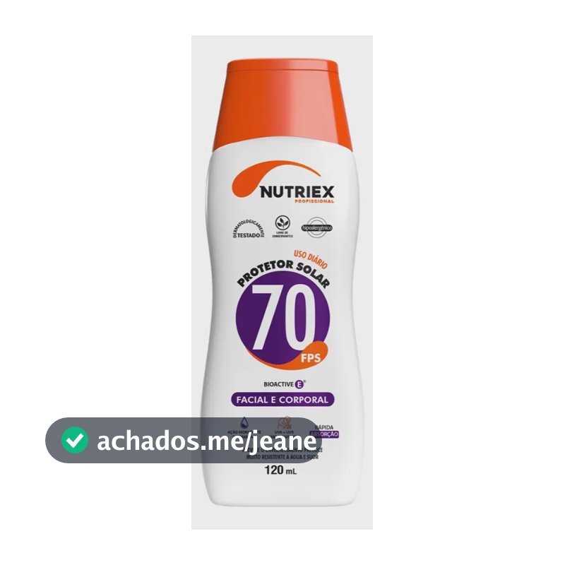 Protetor Solar Nutriex FPS 70 120ml - Alta Proteção Facial e Corporal
