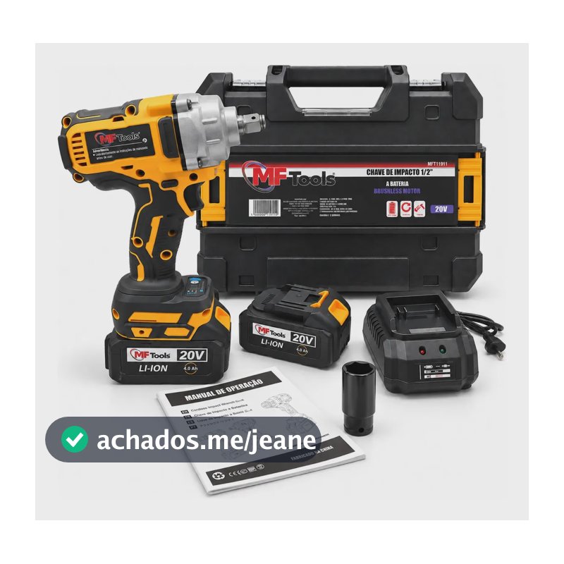 Chave de Impacto 3/4 Profissional Portátil a Bateria 4 Ah 150kg de Torque Extra Forte Cor Amarelo Frequência 50 Hz / 60 Hz MFTools