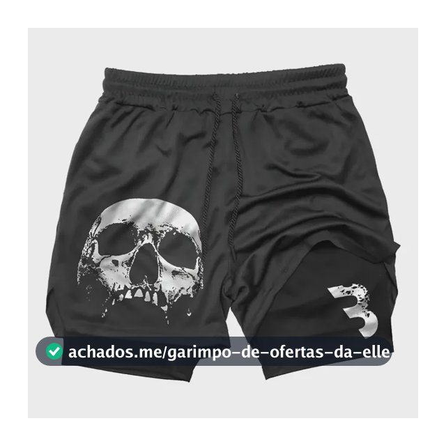 Short Academia Compressão Masculino Caveira Treino Corrida