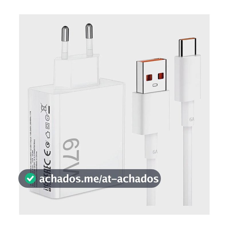 Carregador Turbo Usb C 67w (fonte + Cabo) Branco