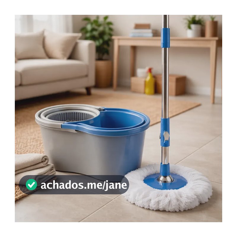 Mop Giratório 360° Clean Tech 8L com Balde Cabo Inox e Esfregão Rodo Mágico para Limpeza de Piso Porcelanato Cerâmica Madeira Laminado Banheiro Cozinha Lavanderia Casa Apartamento Cor Sortida