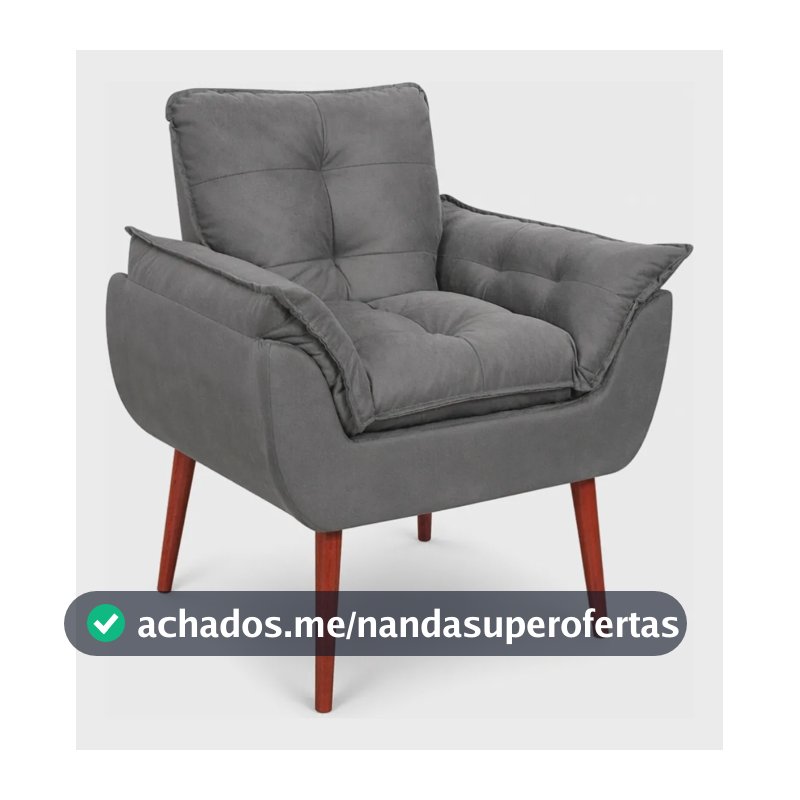 Poltrona Decorativa Para Sala Quarto Recepção Opala Cinza-escuro