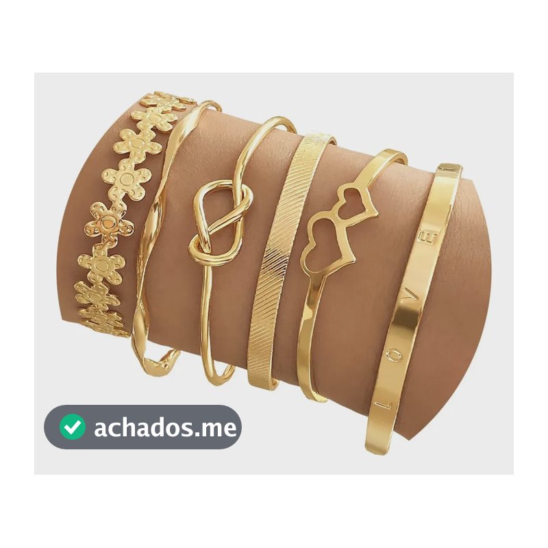 Conjunto De 6 Pulseiras Femininas Banhadas A Ouro 18k Luxo Dourado