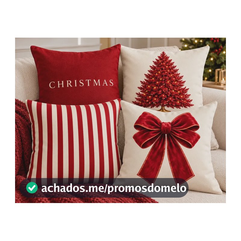Kit Natalino Com 4 Capas Para Almofadas - Christmas Vermelho Natal Ursinhos Christmas Vermelho