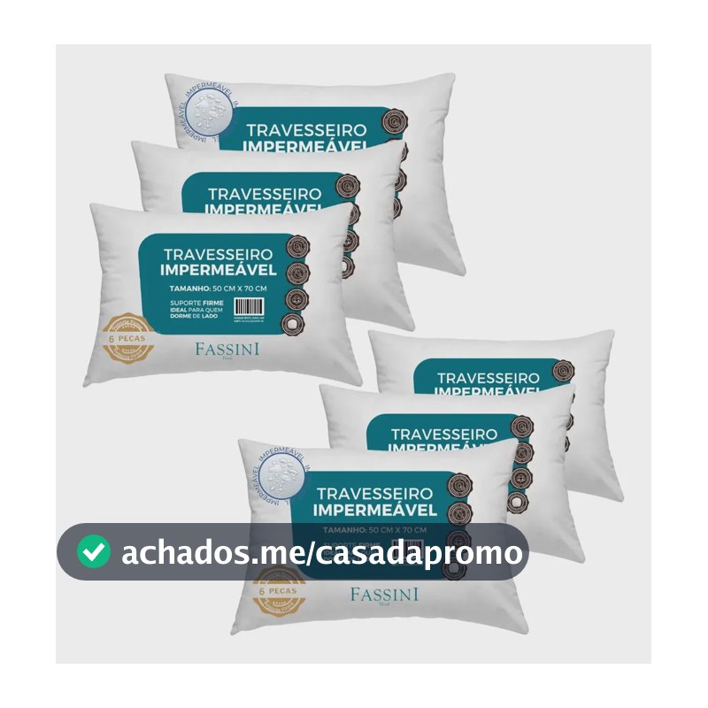 Kit 6 Travesseiros Antialérgico Impermeável 50x70 Lavável  Branco