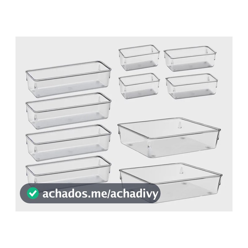 Kit 10 Organizador Multiuso Modular Gaveta Acrilico Rebirth Cor Cristal