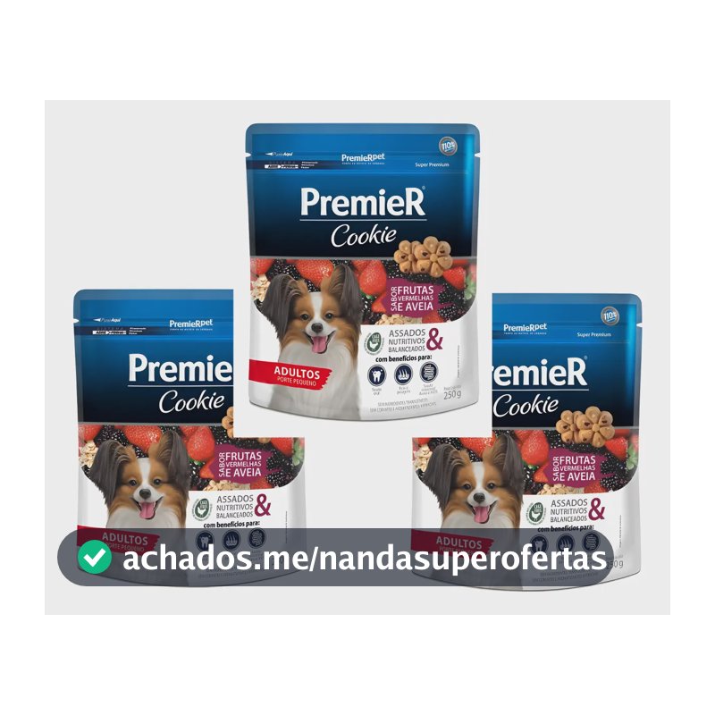 Kit 3 Un Premier Cookie Cães Adultos Frutas Vermelhas 250g