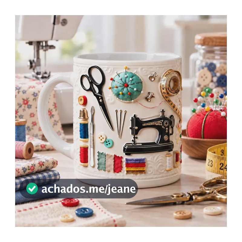Caneca Costureira 325 Ml Personalizada Presente Para Costura Branca Costureira