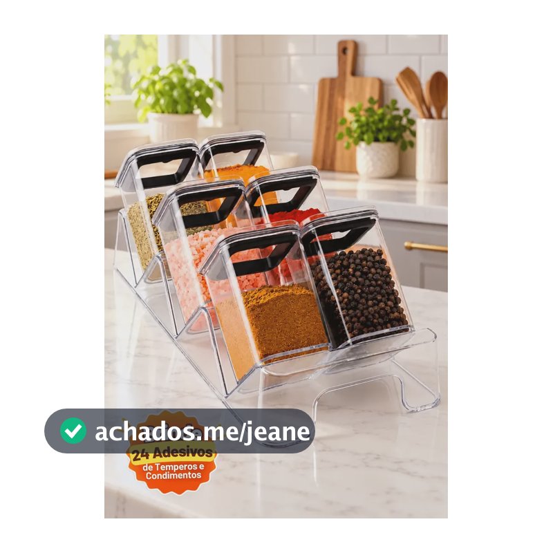 Porta Temperos Hermético Organizador 7 Peças Com Etiquetas Transparente