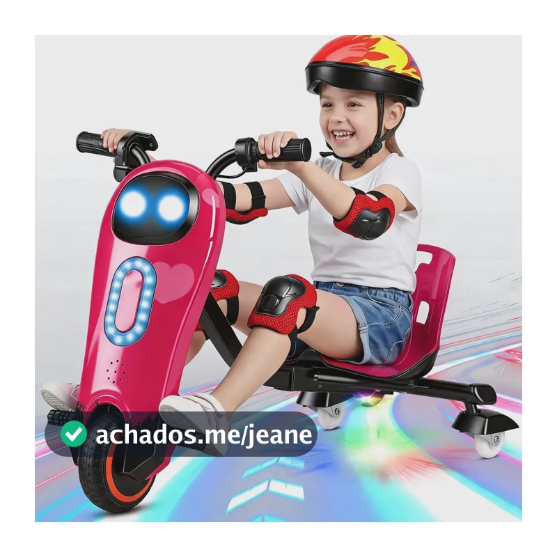 Patinete Triciclo Infantil Drift Elétrico Led Bluetooth 15km Rosa