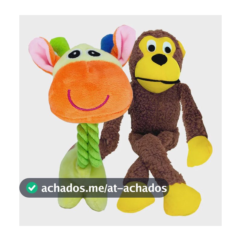 Kit 2 Pelúcias P/cachorro,macaco E Girafa C/apito Savana Pet