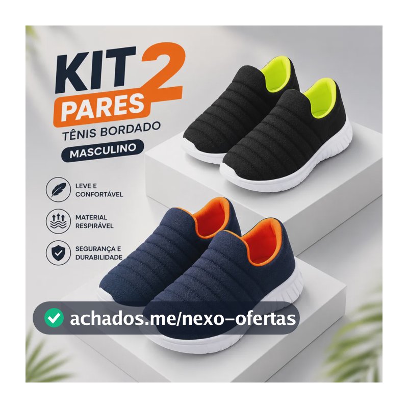 Kit 2 Pares Tênis Infantil Bordado Confortável Calce Facil Azul/laranja Preto/verde Liso 27 Br