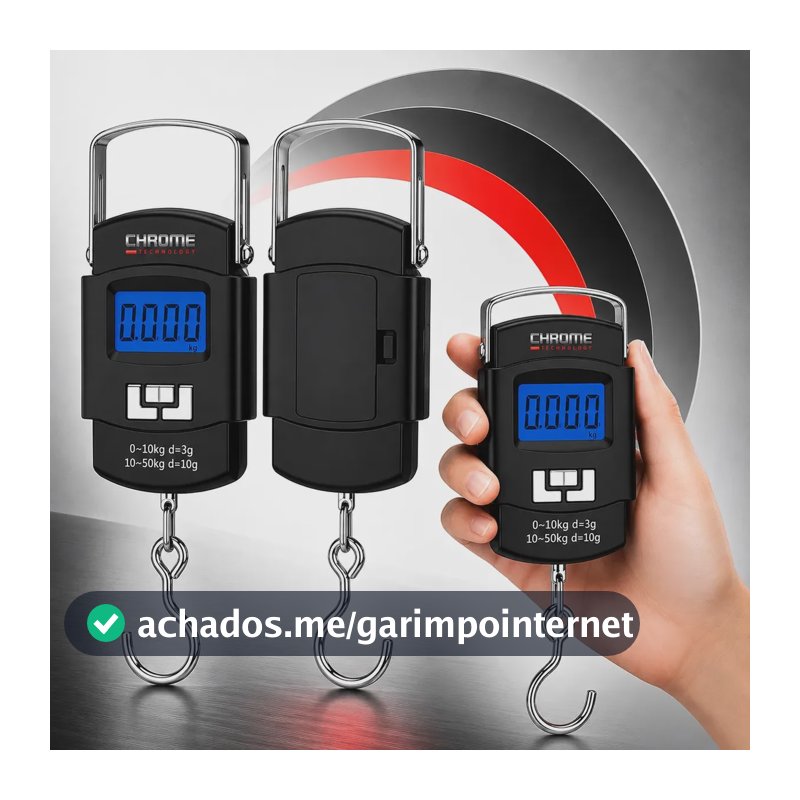 Balança Para Pesca Peixe Com Gancho De Mão Pendurada Digital Portátil Para Malas De Viagem Bolsa Bagagem Até 50kg Chrome Technology