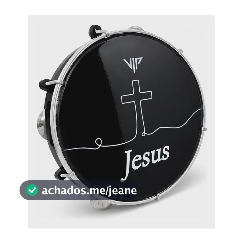 Pandeiro Profissional 10 Pol Pele Leitosa Preto Vip Jesus
