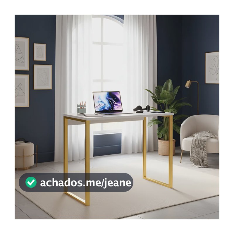 Escrivaninha industrial Jomátri Móveis AM90 aço cor dourado e branco