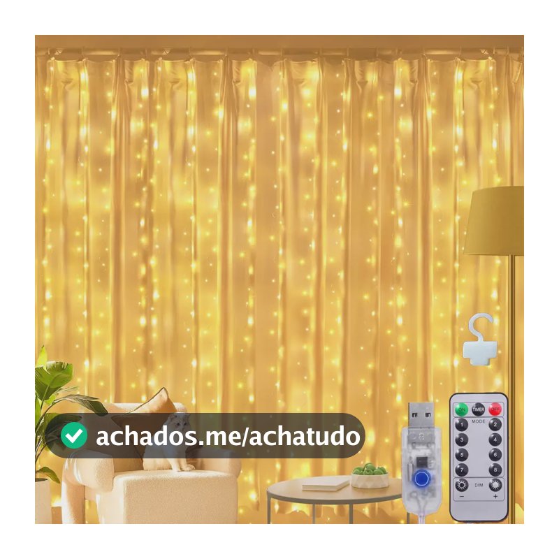 33m Cortina De Luz 300 Pisca Pisca Led Decoração De Natal Amarelo 110v/220v