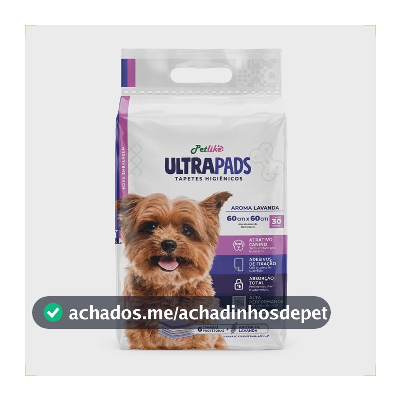 Tapete Higienico para Cães Ultra Pads Lavanda 60x60 30 Un Petlike