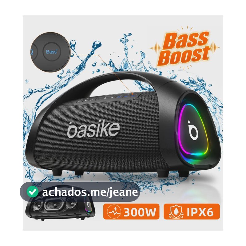 Basike Caixa De Som Bluetooth 300w Boombox TWS 40hz - 20khz Bass Boost 30000mah Ipx6 Caixa Som Portátil EQ Estéreo Alta Hifi Boombox Potente Festa Com RGB Luzes LED