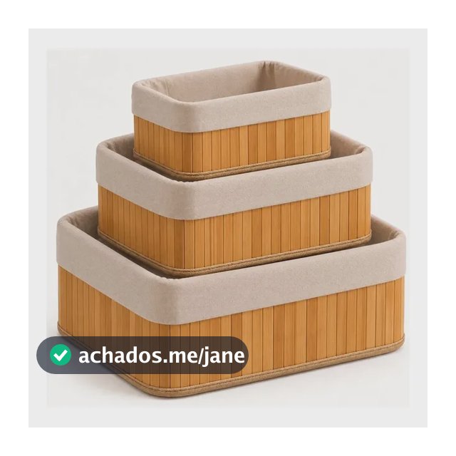 Kit 3 Cestos Organizadores De Bambu Retangulares Com Forro