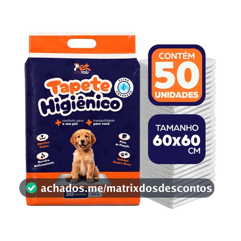 Tapete Higiênico Pet 50 Unidades 60x60 Descartável Cão Gato