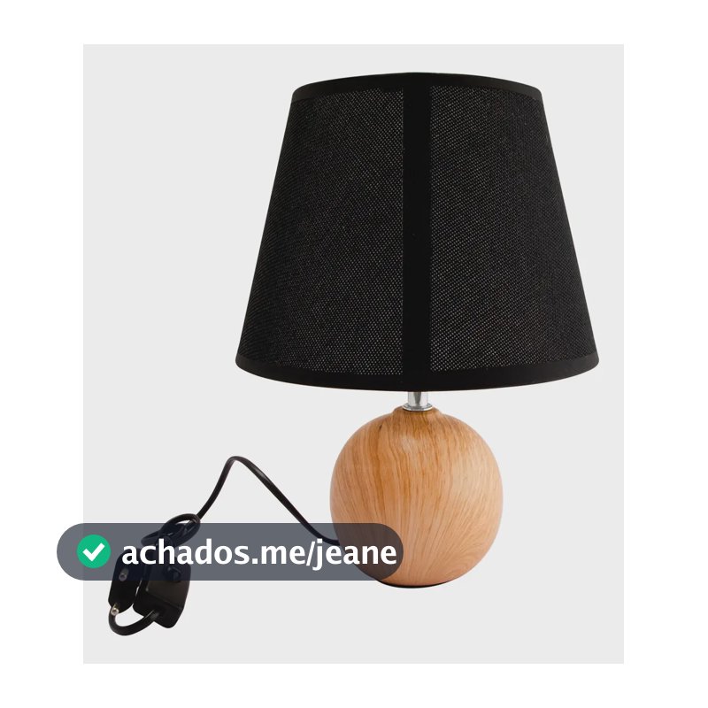 Abajur De Mesa Bivolt Preto E Madeira Em Cerâmica 30cm Decor Marrom-claro Preto 127/220v