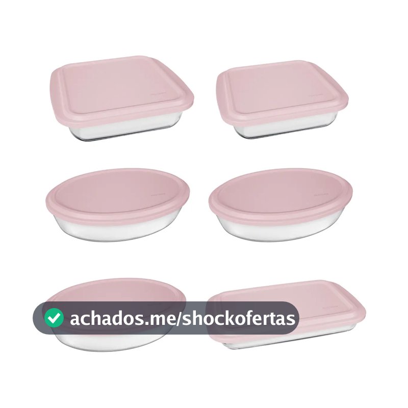 Conjunto Assadeiras 6 Peças com Tampa Cor Rosa - Marinex