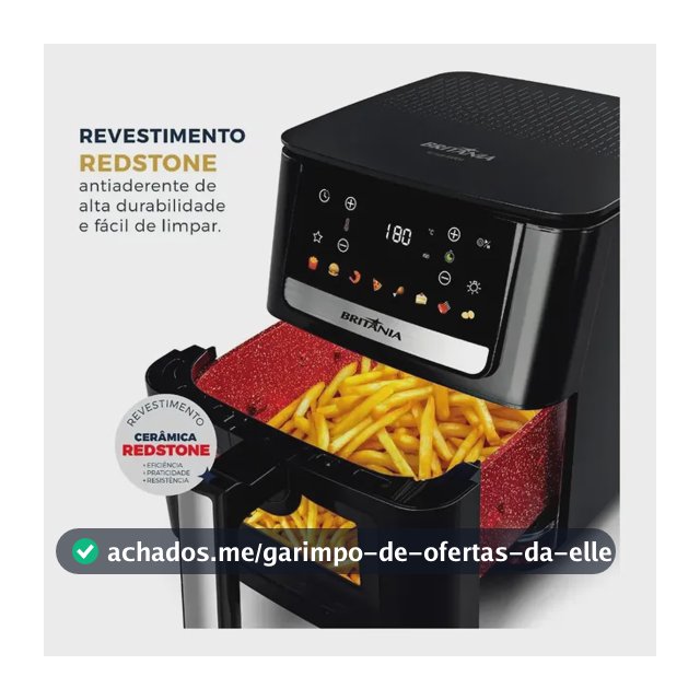 Air Fryer Britânia 6,5L 1700W 8 Funções Painel Digital Redstone BAF65A