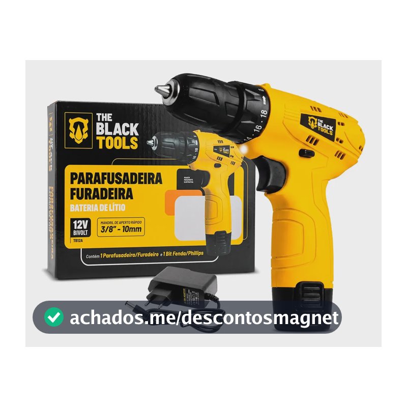 Parafusadeira Furadeira The Black Tools TB12A 3/8 a Bateria Cor Amarelo Frequência 60Hz