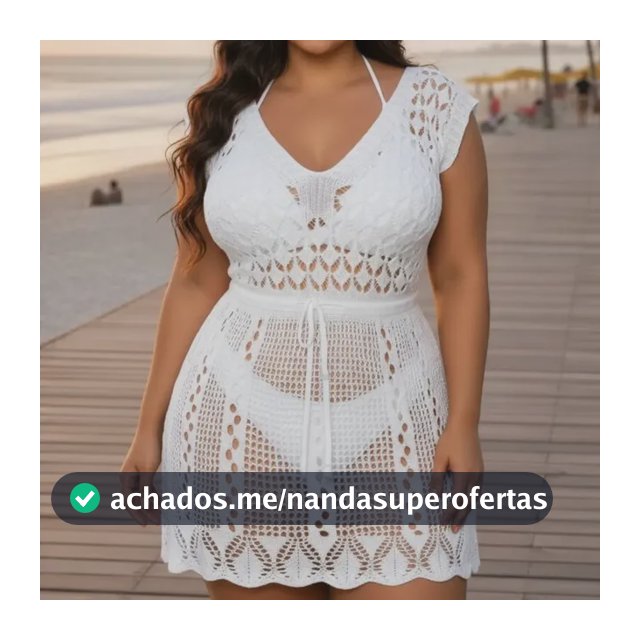 Saída De Praia Vestido Curto Croche Elegante Plus Size Trico