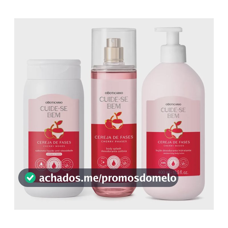 Combo Cuide-se Bem Cereja De Fases: Sabonete Líquido 2 Em 1 200ml + Loção Corporal 400ml +body Splash 200ml
