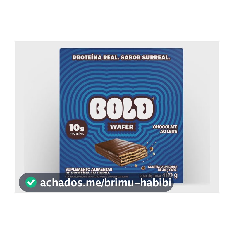 Wafer Bold Snacks Plano 10g Proteína 12 Unid De 40 G (480g) Chocolate Ao Leite