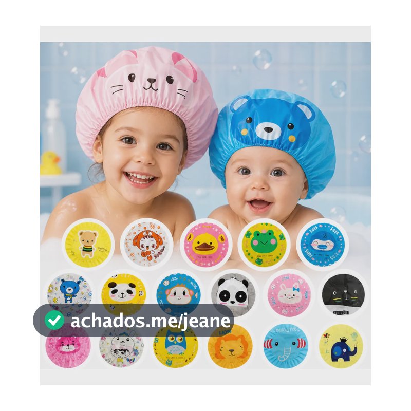 Touca De Banho Infantil Bebe Kit 3und. Protege Ouvido Cabelo Colorido Estampas Animais