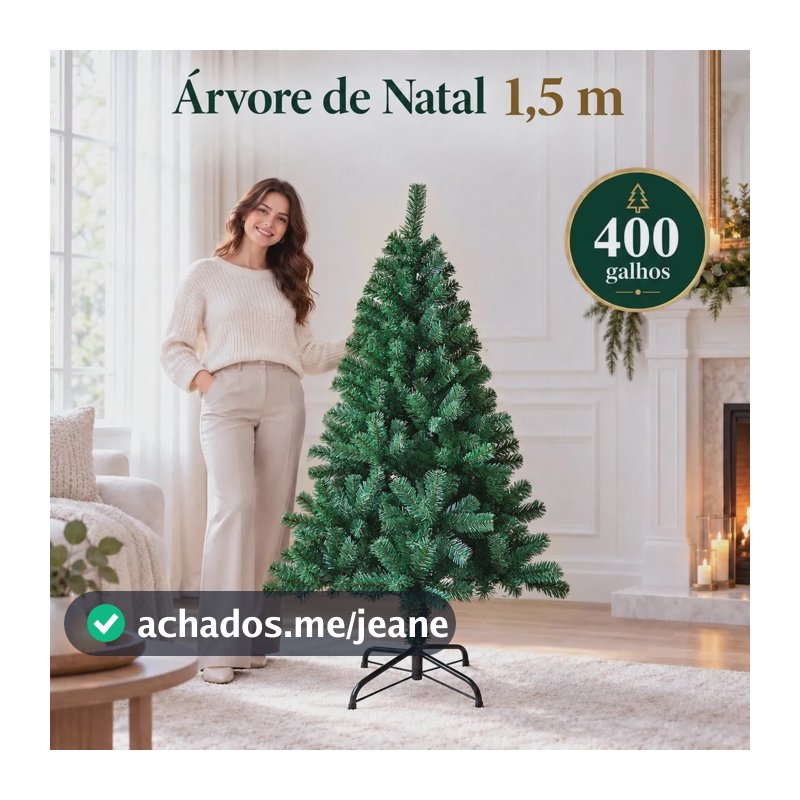 Árvore De Natal 1,50m Cheia 400 Galhos Luxo Base Metálica Bello Festas