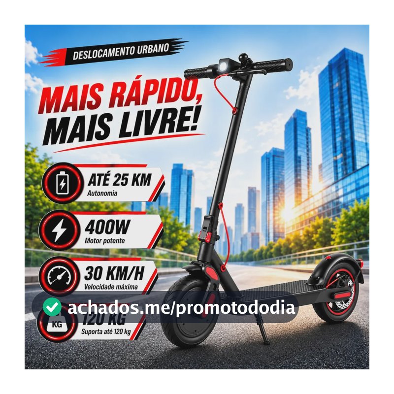 Patinete Elétrico Dobrável 400W 30km/h Suporta 120kg Pneu 8,5 Pol Bluetooth Portátil para Mobilidade Urbana