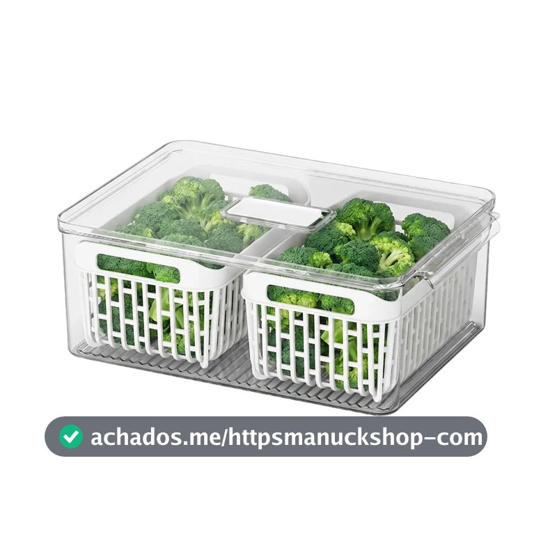Organizador de Geladeira Com Tampa 2 Cestos Dry 6,7 Litros Branco Coza