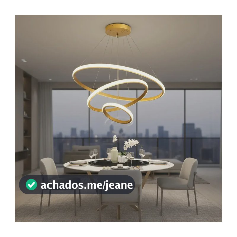 Lustre Pendente Moderno Dourado de Teto para Sala com 3 Luzes e Led