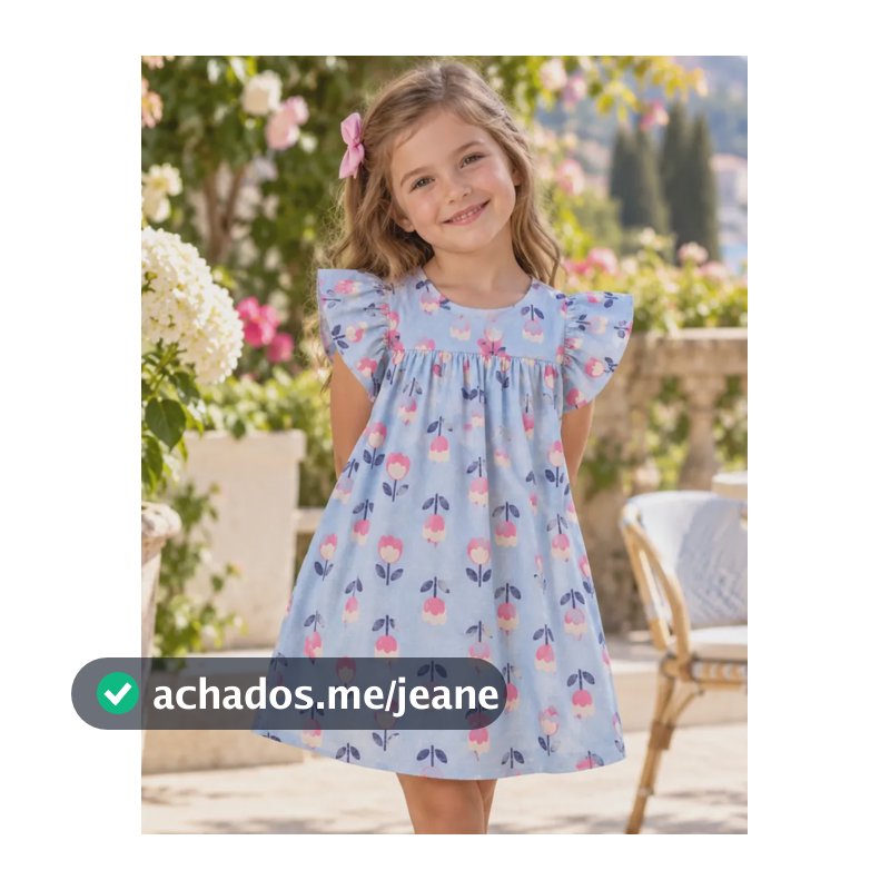 Vestido Infantil Menina Colorido Casual Verão Soltinho Moda Azul Florido 8