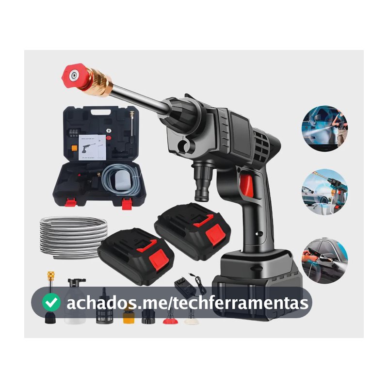Lavadora Alta Pressão Portátil 2 Baterias Com Maleta Preto 127/220v